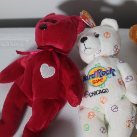 Ty Beanie Babies Lot of 6 Bears Erin Valentina Fuzz Millennium Hardrock Cafe Chi - Picture 2 of 6